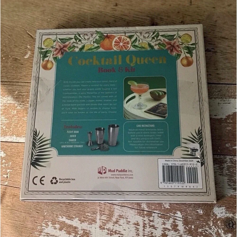 Cocktail Queen Book & Kit Mud Puddle Inc. Recipe Book Jigger Shaker Hawthorne